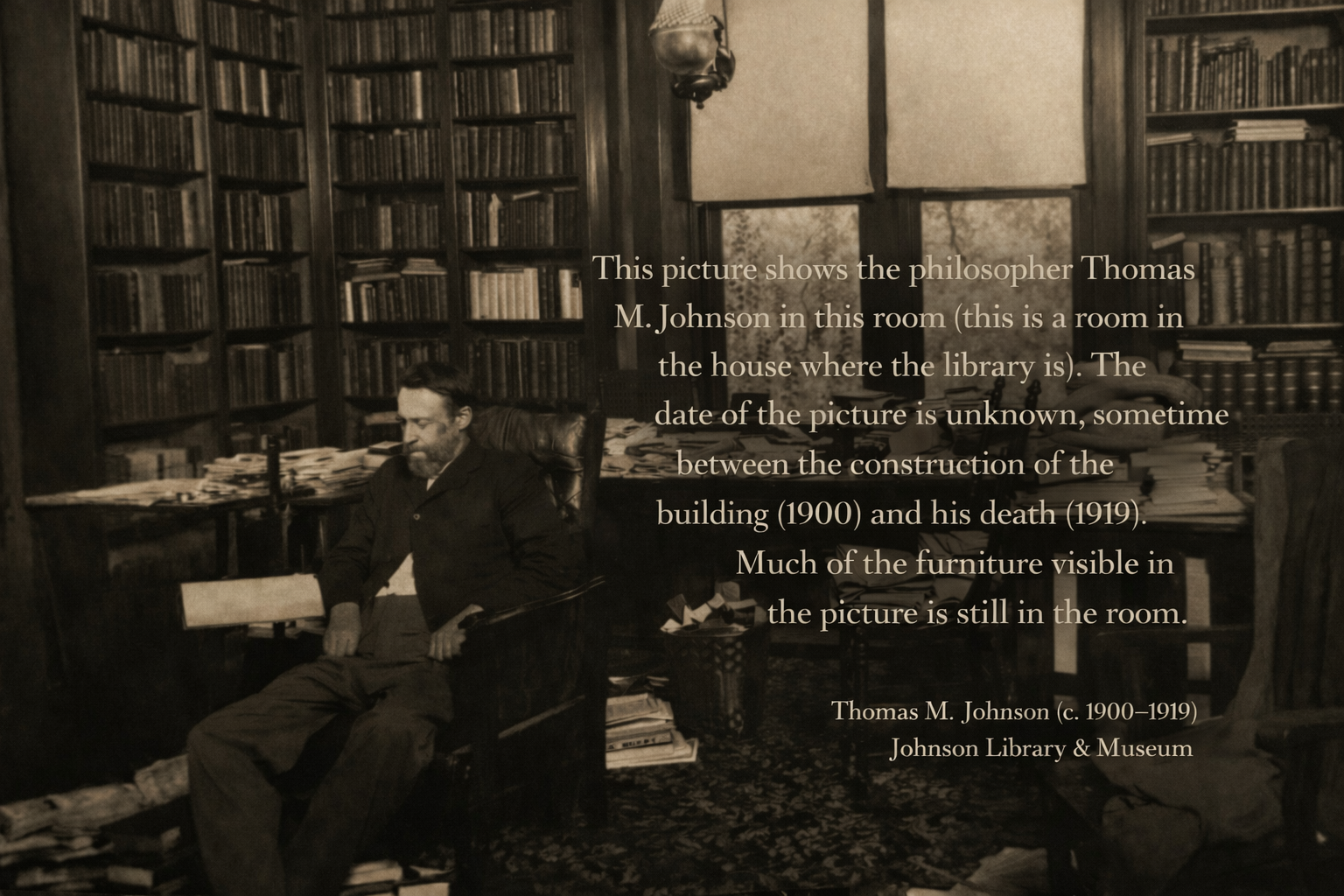Thomas M. Johnson in his library (c. 1900–1919)